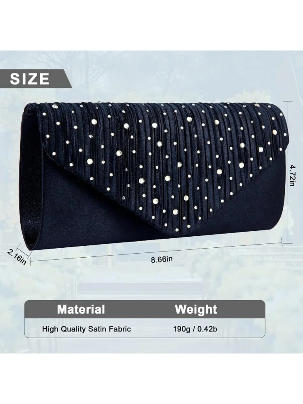 Women's Navy Rhinestone Clutch Purse For Evening Bag Wedding Handbags